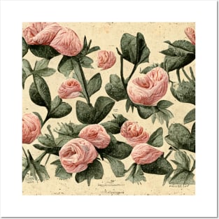 3D pretty pink roses with green stem pattern. Posters and Art